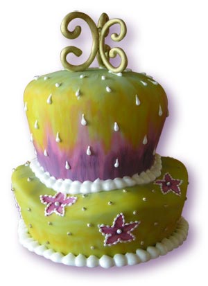 purple and green carved cake