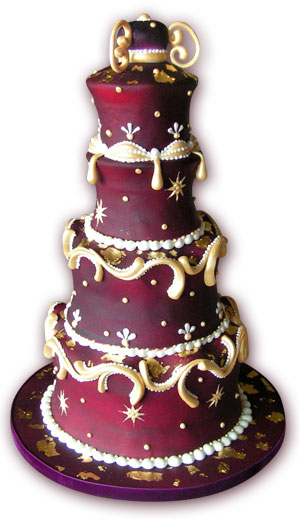 Purple and Gold wedding cake A Bollywood style wedding cake with real gold