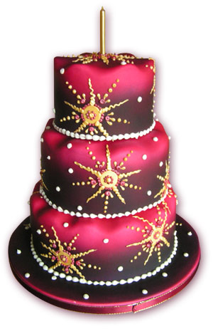 Birthday cake with gradient pinkpurple colour and royal icing stars